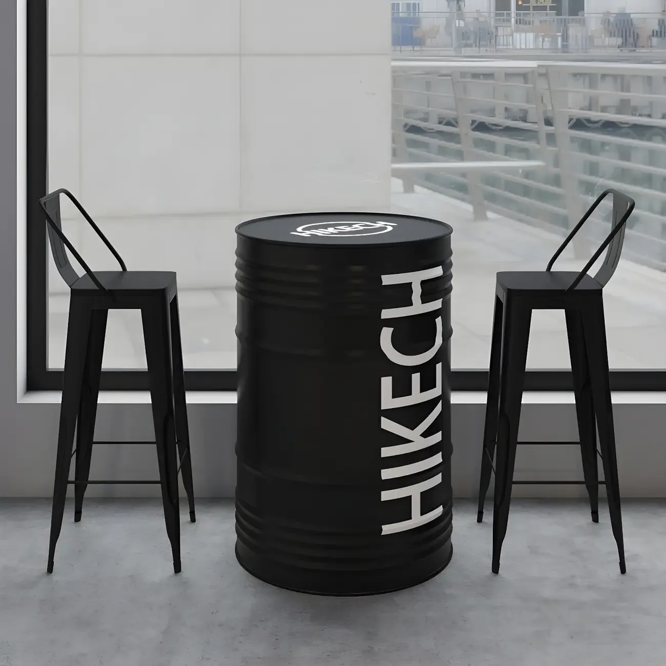 Industrial Black Metal Drum Bar Tables Image - 4
