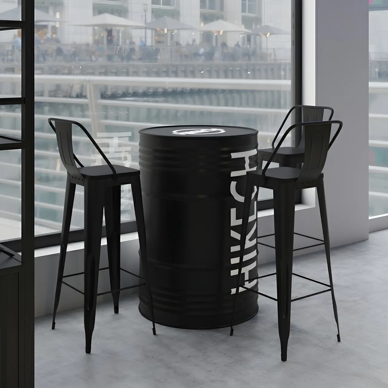 Industrial Black Metal Drum Bar Tables Image - 7 | homeyfad