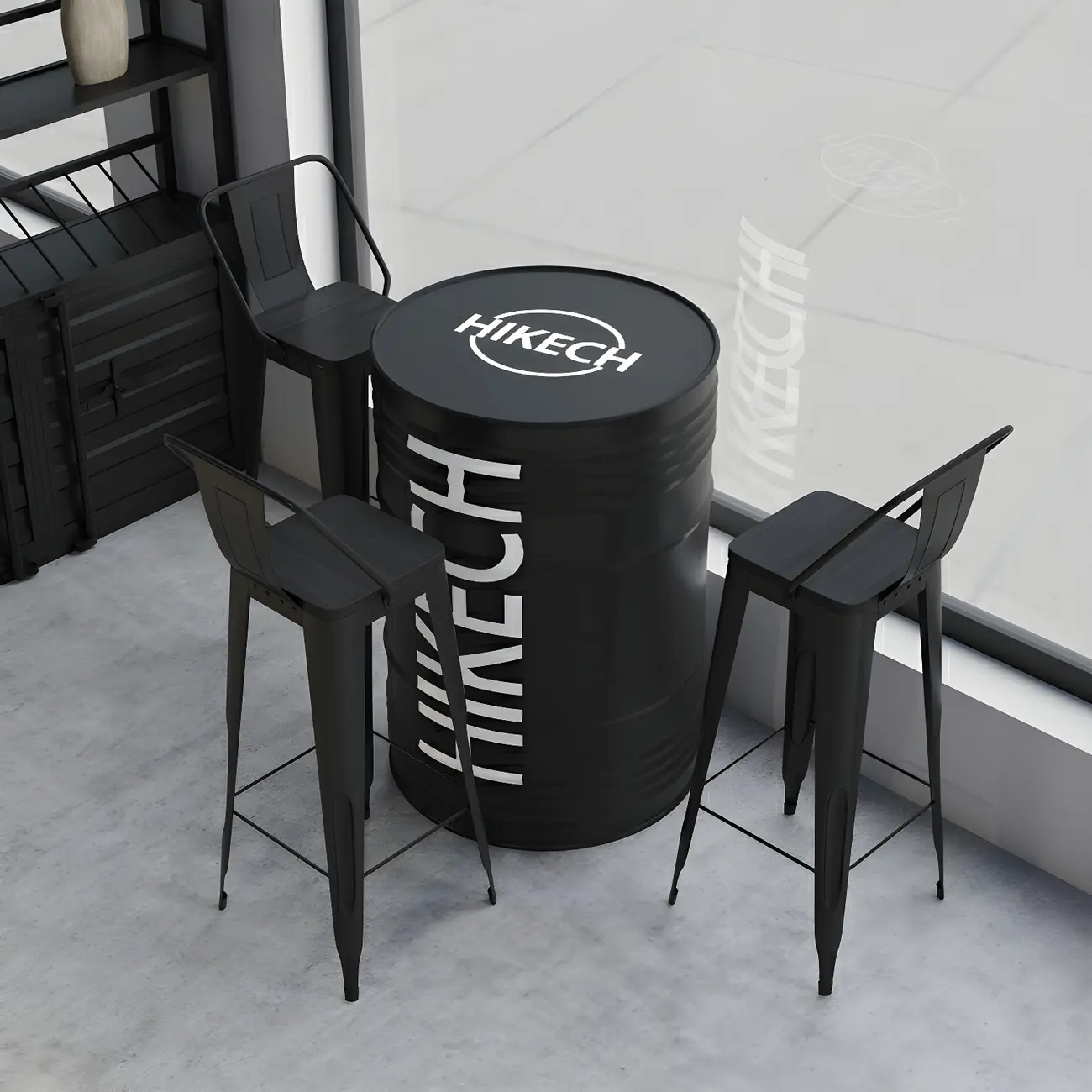 Industrial Black Metal Drum Bar Tables Image - 8 | homeyfad