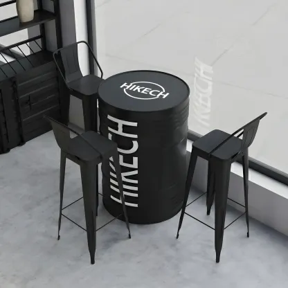 Industrial Black Metal Drum Bar Tables Image - 8