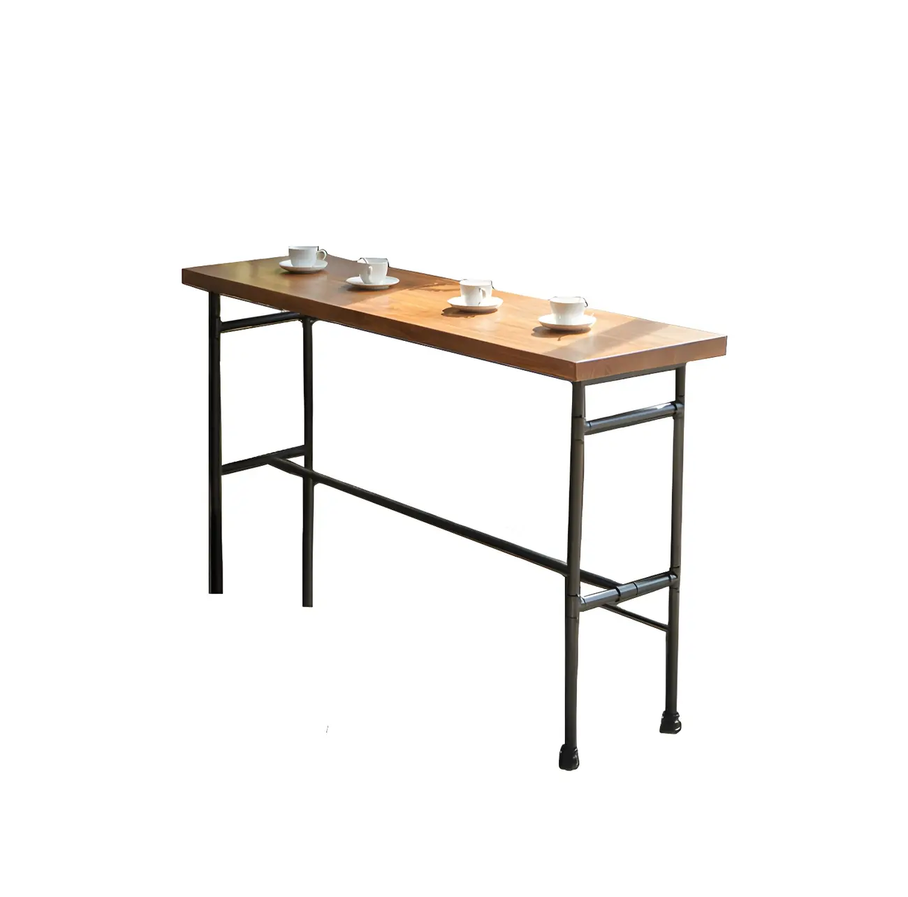 Industrial Brown Wood Black Metal Waterpipe Trestle Bar Tables Image - 5 | homeyfad