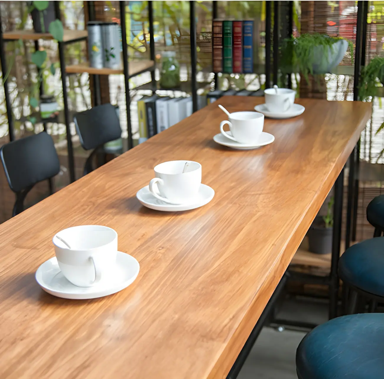 Industrial Brown Wood Black Metal Waterpipe Trestle Bar Tables Image - 7 | homeyfad