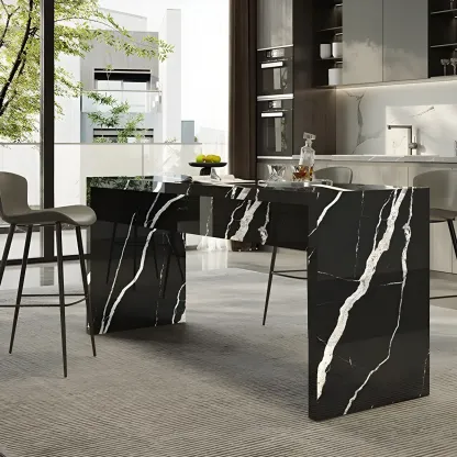 Elegant Black Marble Double Pedestal Bar Table Image - 1