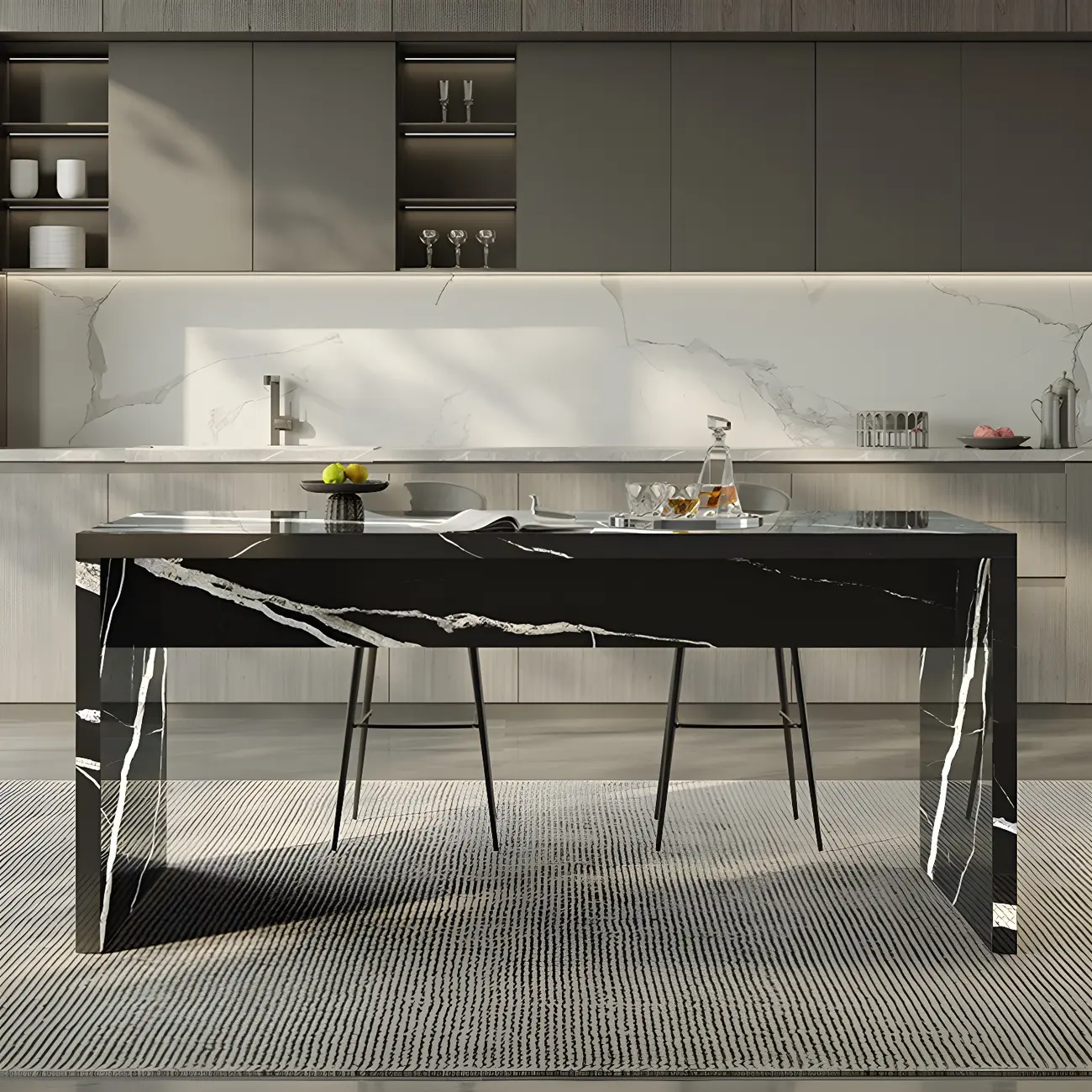 Elegant Black Marble Double Pedestal Bar Table Image - 2 | homeyfad