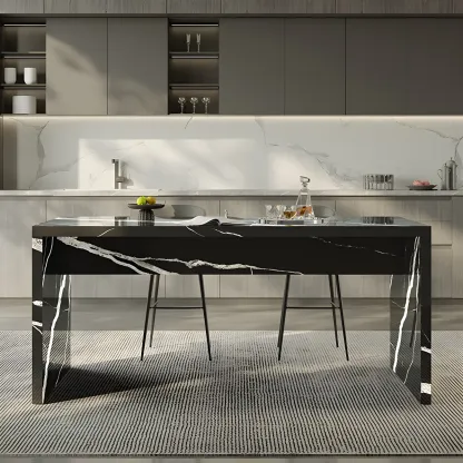 Elegant Black Marble Double Pedestal Bar Table Image - 2