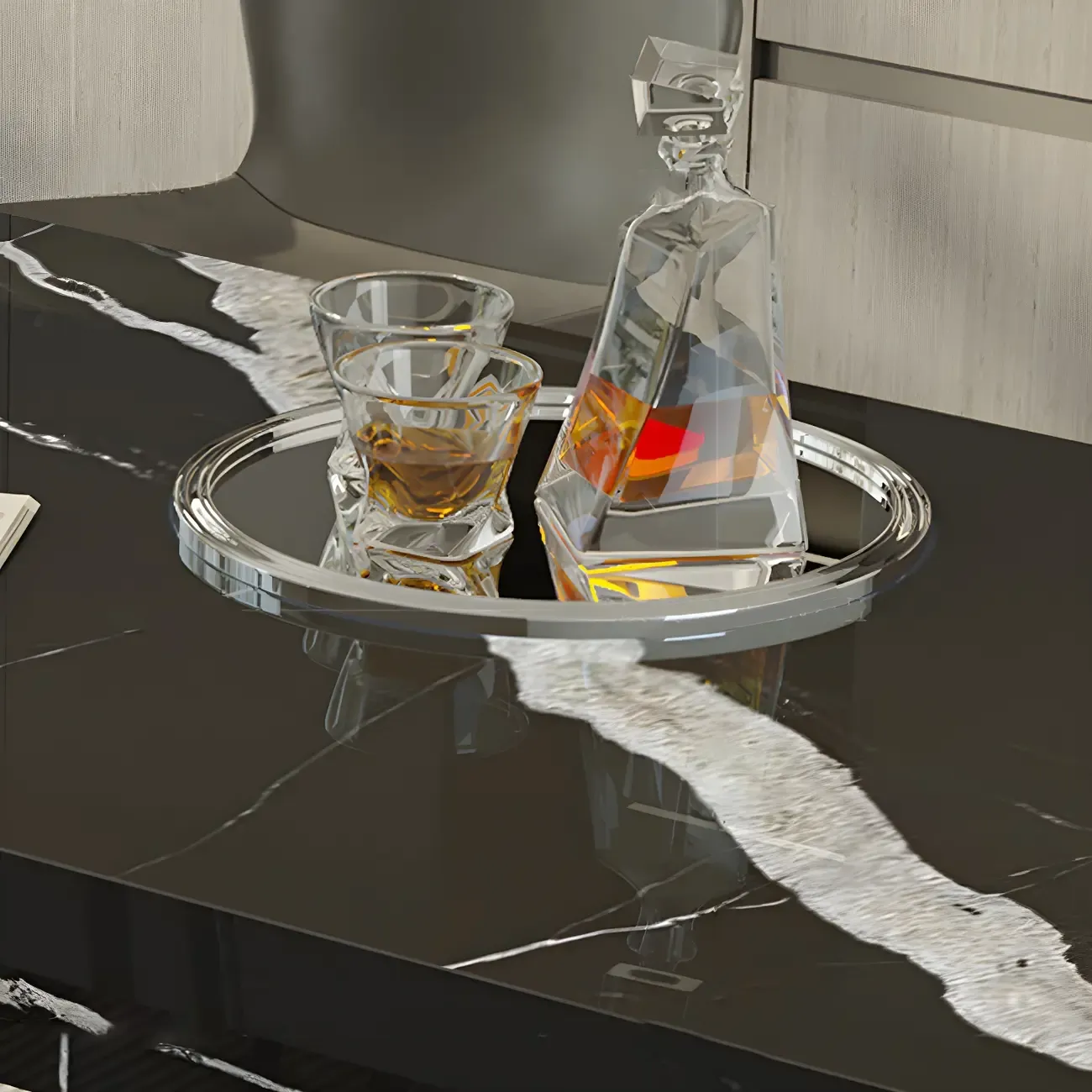 Elegant Black Marble Double Pedestal Bar Table Image - 7