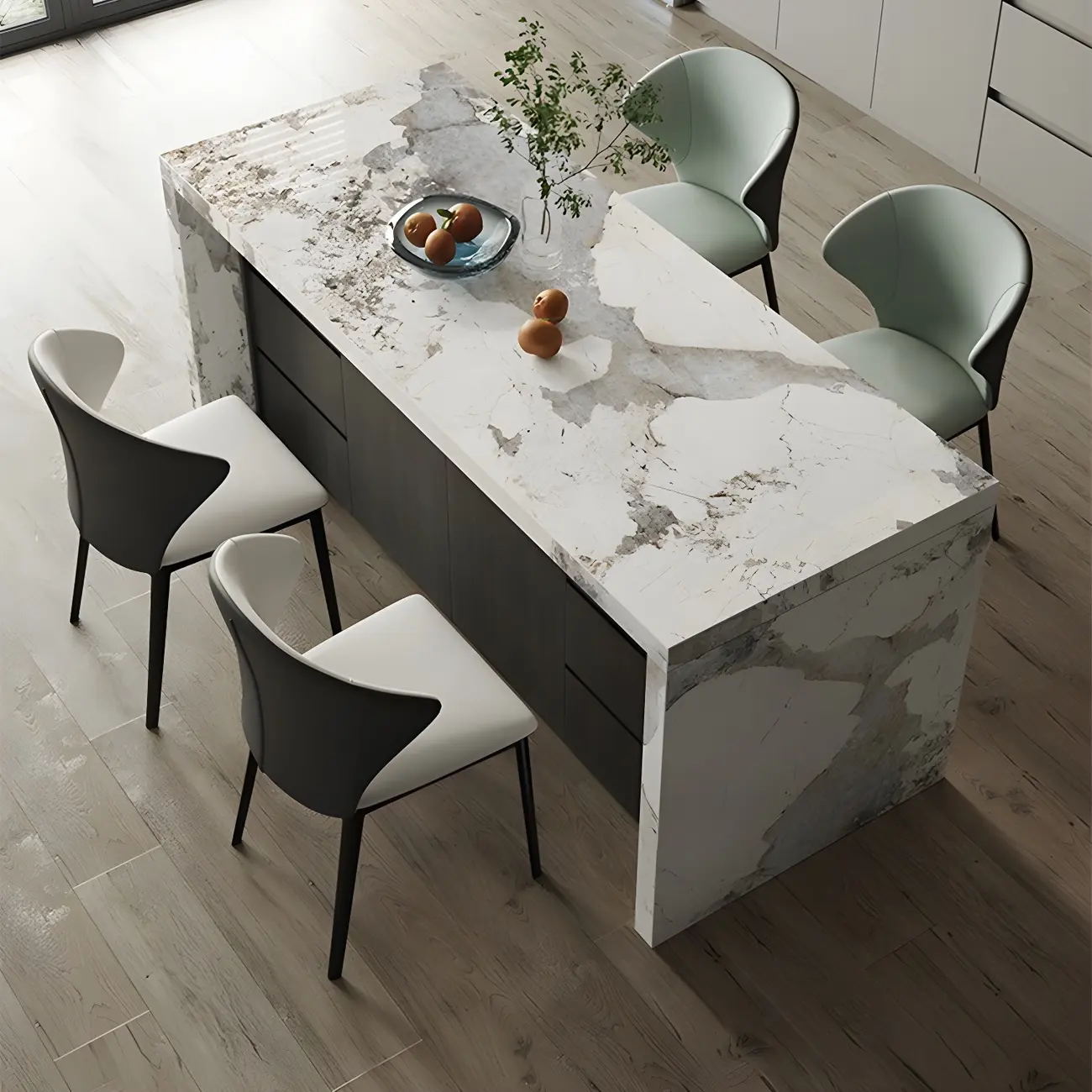 Modern Marble Top Wood Storage Bar Tables for Kitchen Image - 4 | homeyfad