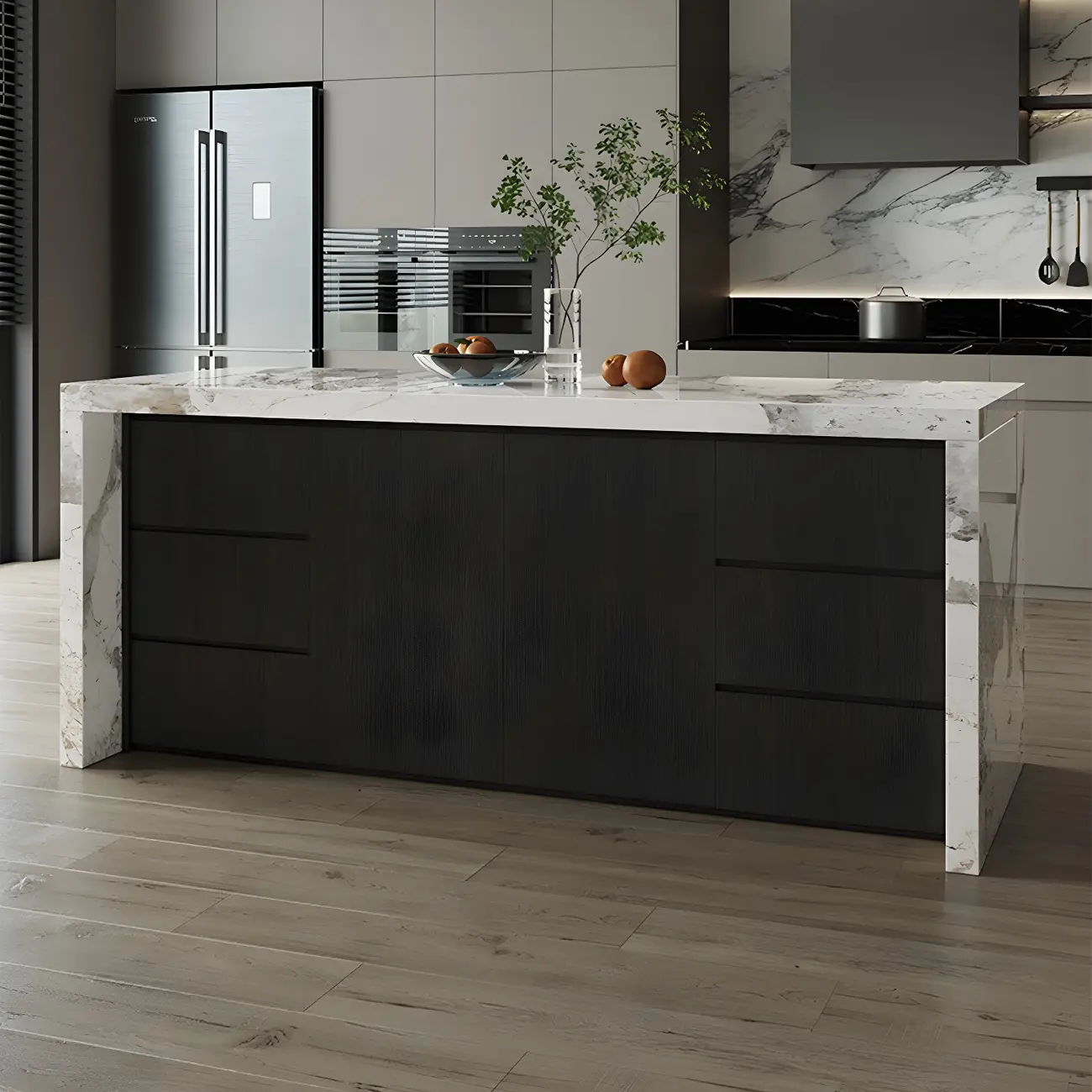 Modern Marble Top Wood Storage Bar Tables for Kitchen Image - 5 | homeyfad