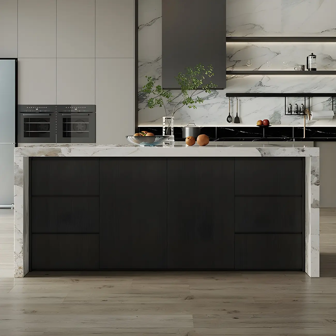 Modern Marble Top Wood Storage Bar Tables for Kitchen Image - 7 | homeyfad