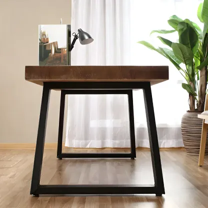 Industrial Wooden Writing Desk with Metal Sled Legs for Office Image - 4