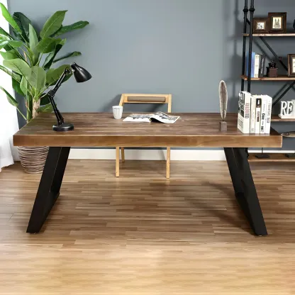 Industrial Wooden Writing Desk with Metal Sled Legs for Office Image - 10