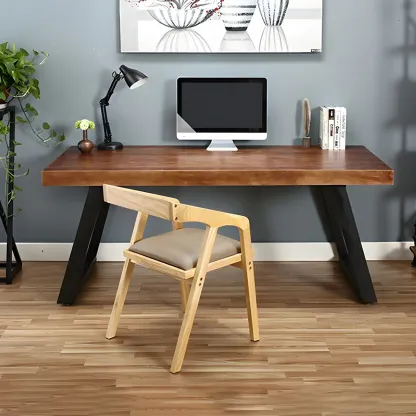 Industrial Wooden Writing Desk with Metal Sled Legs for Office Image - 12