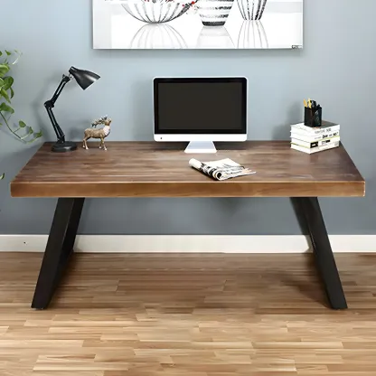 Industrial Wooden Writing Desk with Metal Sled Legs for Office Image - 13