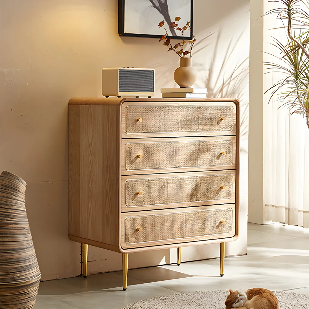 Elegant Natural Wooden Dresser with 4-Drawers for Home | homeyfad
