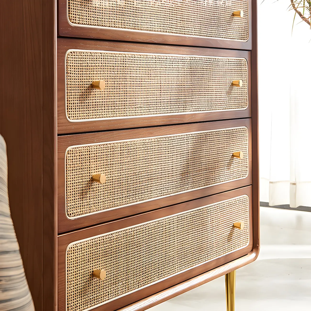 Elegant Natural Wooden Dresser with 4-Drawers for Home Image - 13 | homeyfad