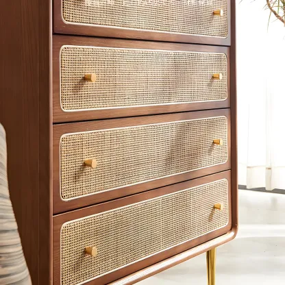 Elegant Natural Wooden Dresser with 4-Drawers for Home Image - 13