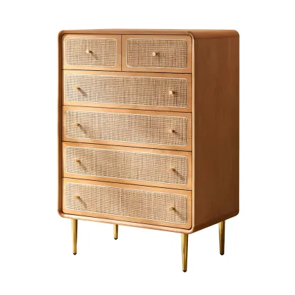 Elegant Natural Wooden Dresser with 4-Drawers for Home Image - 21