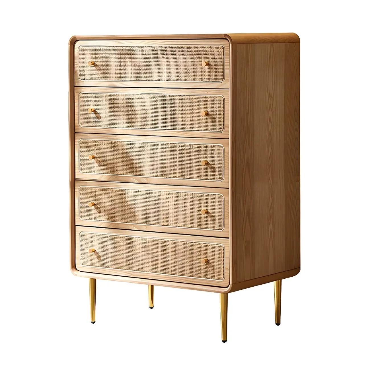 Elegant Natural Wooden Dresser with 4-Drawers for Home Image - 23