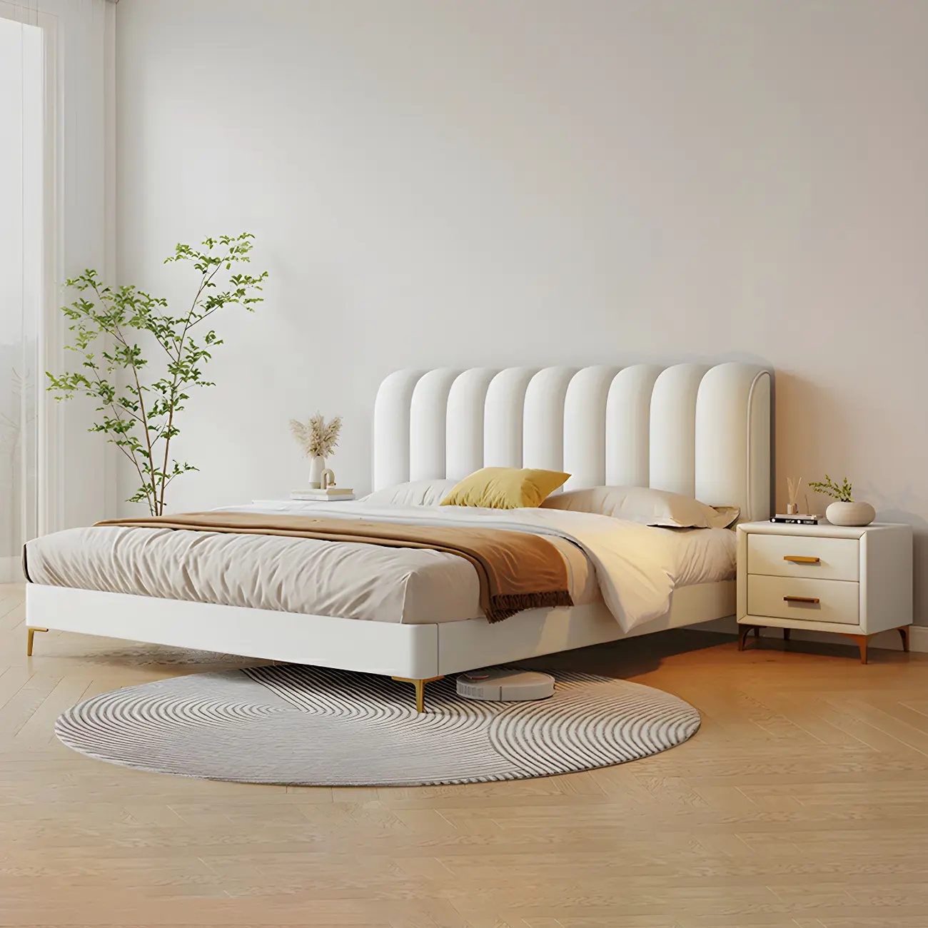 White Upholstered Lift-Up Storage Bed with Tufted Headboard Image - 1 | homeyfad