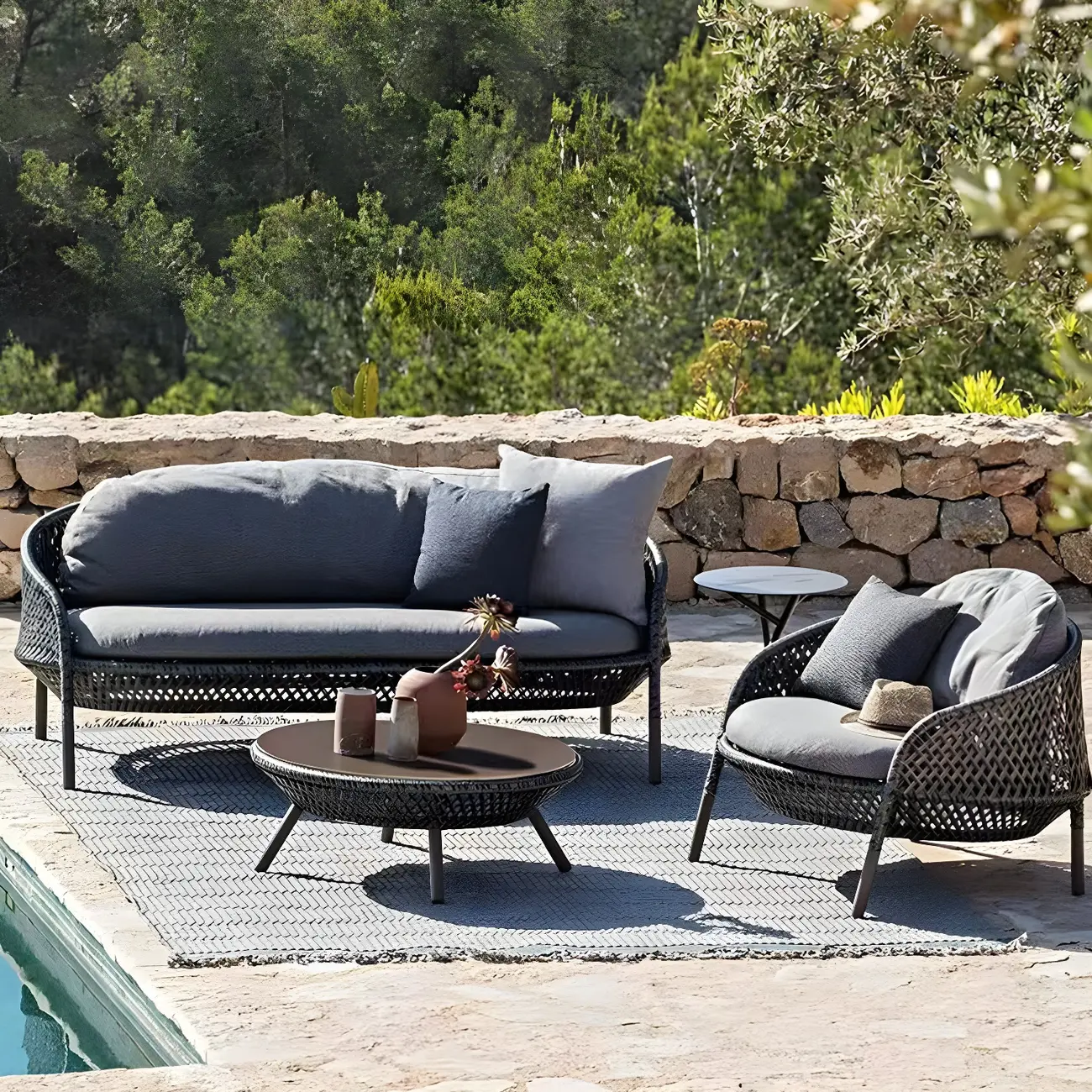 Graphite Waterproof Modern Patio Sofa in Metal Frame Image - 1 | homeyfad