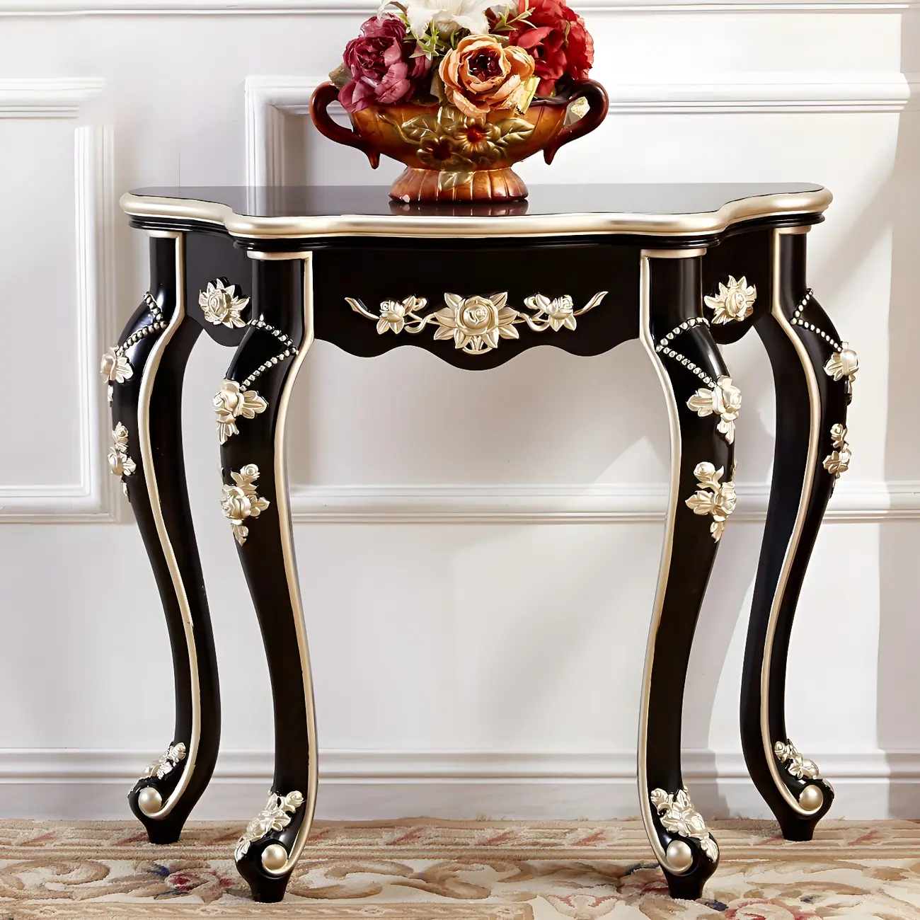 Glam Wood Black-Gold Curved Entryway Console Table Image - 1 | homeyfad
