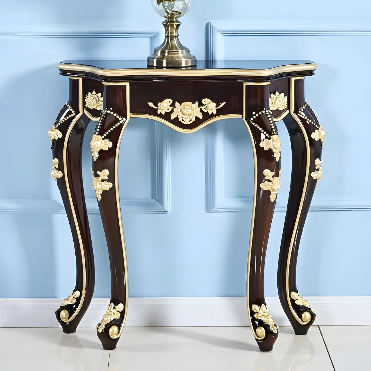 Glam Wood Black-Gold Curved Entryway Console Table Image - 2 | homeyfad