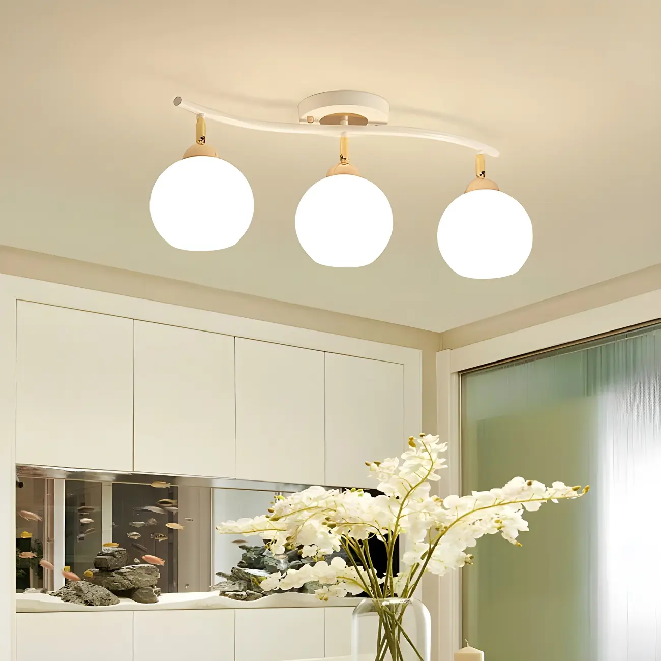 Modern LED Glass Globe Semi-Flush Ceiling Light for Bedroom Image - 2 | homeyfad