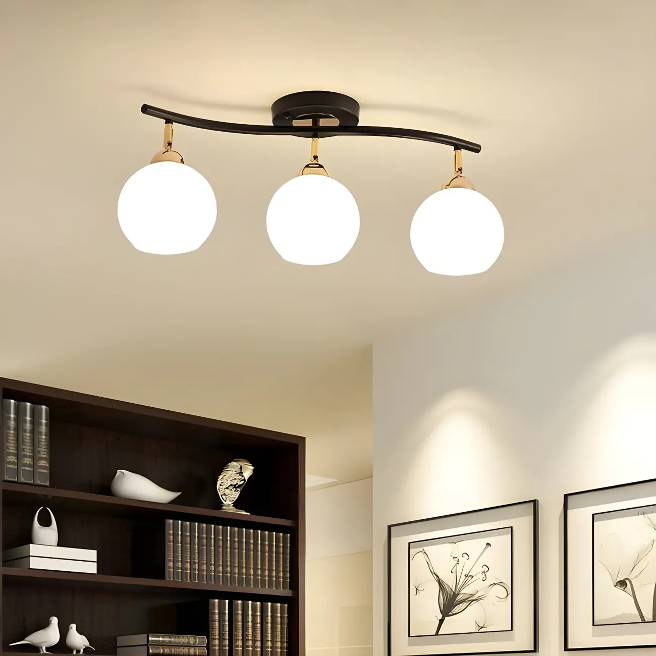 Modern LED Glass Globe Semi-Flush Ceiling Light for Bedroom Image - 3 | homeyfad