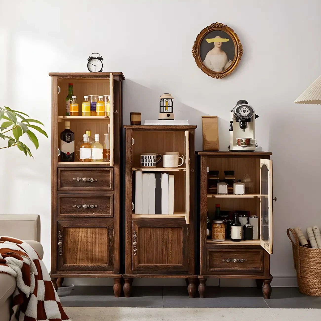 Wooden Antique Narrow Display Cabinet for Home Decor Image - 4