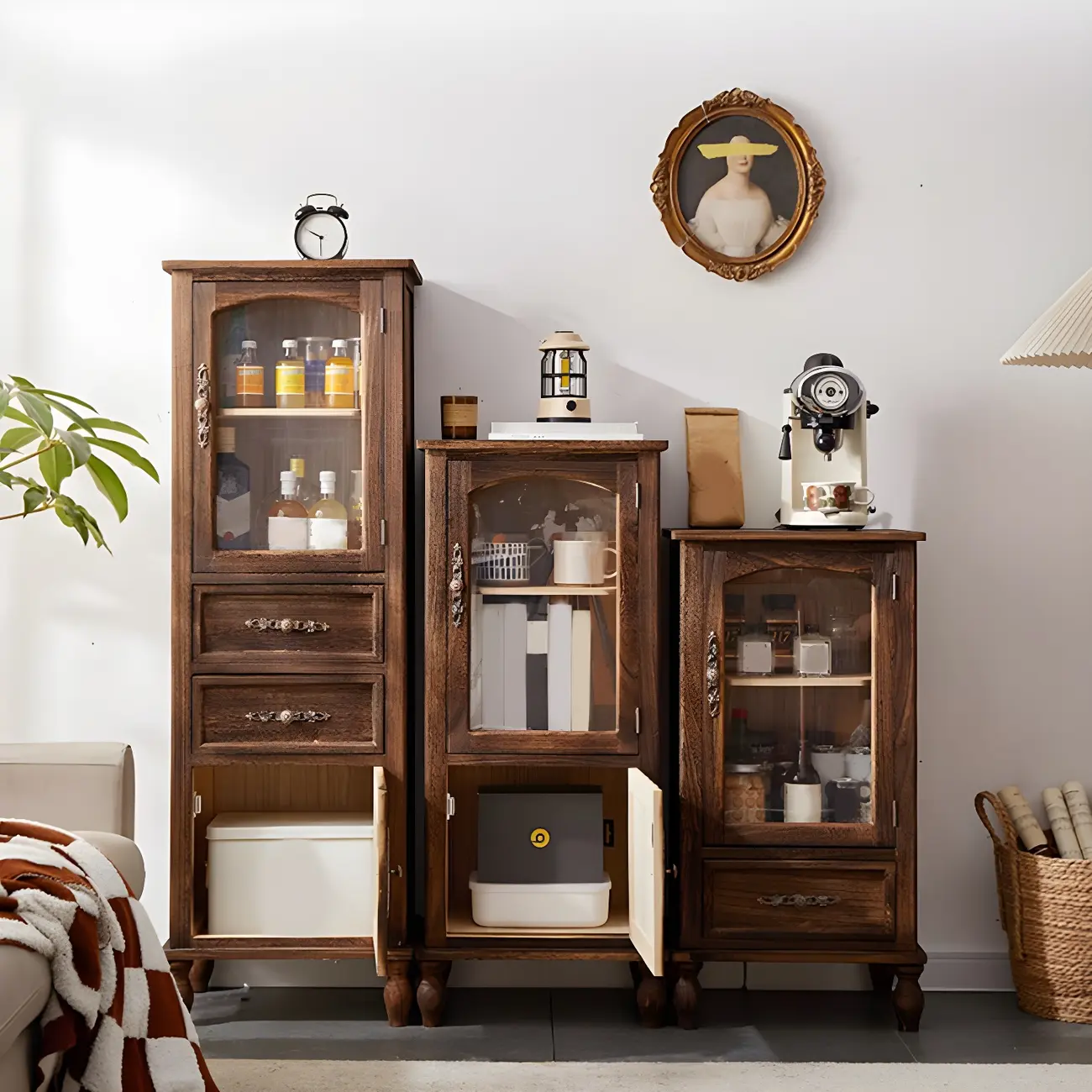 Wooden Antique Narrow Display Cabinet for Home Decor Image - 6 | homeyfad