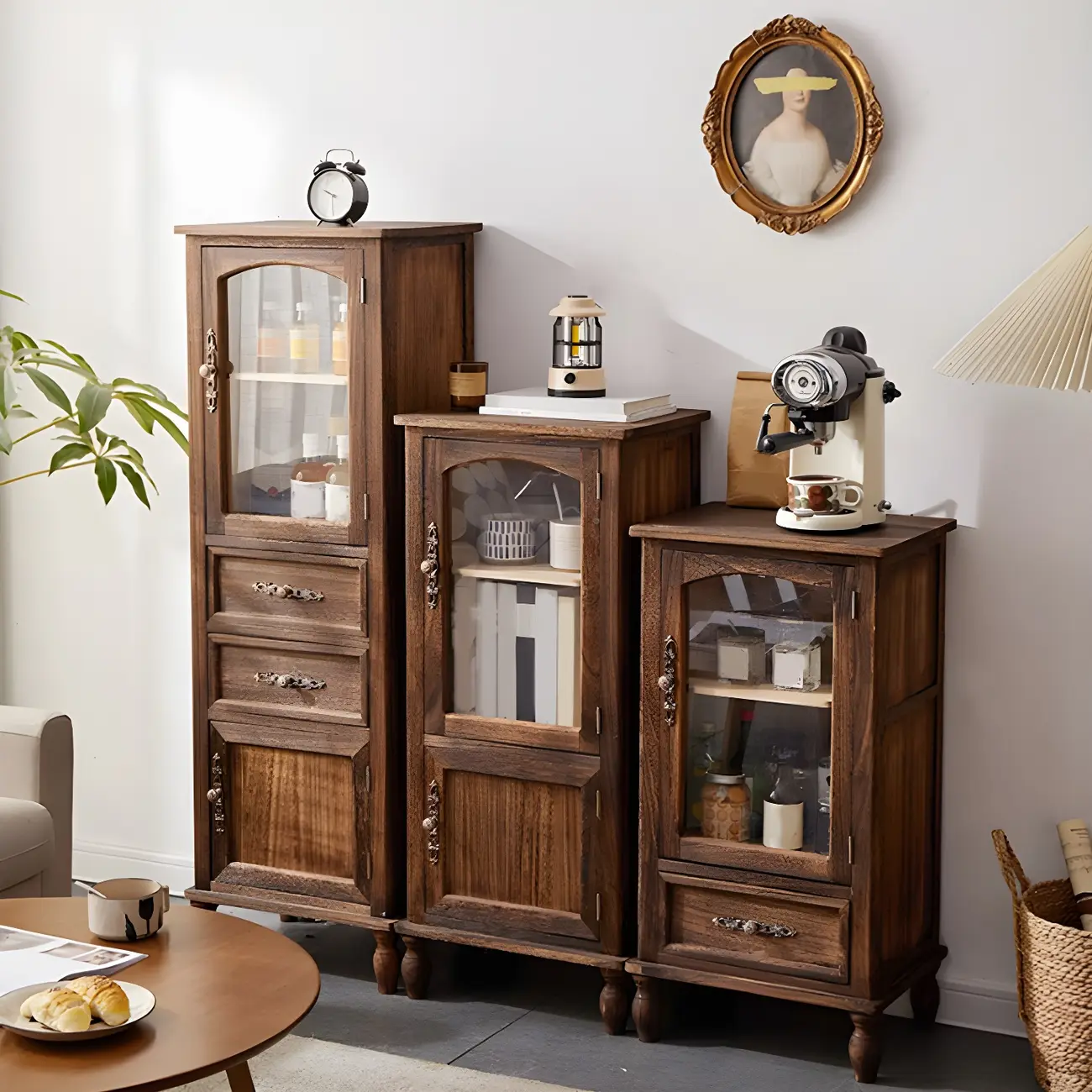 Wooden Antique Narrow Display Cabinet for Home Decor Image - 23 | homeyfad