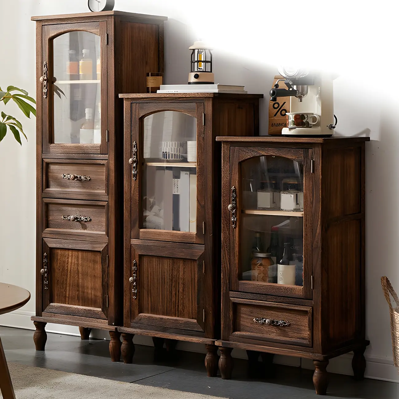 Wooden Antique Narrow Display Cabinet for Home Decor Image - 28 | homeyfad