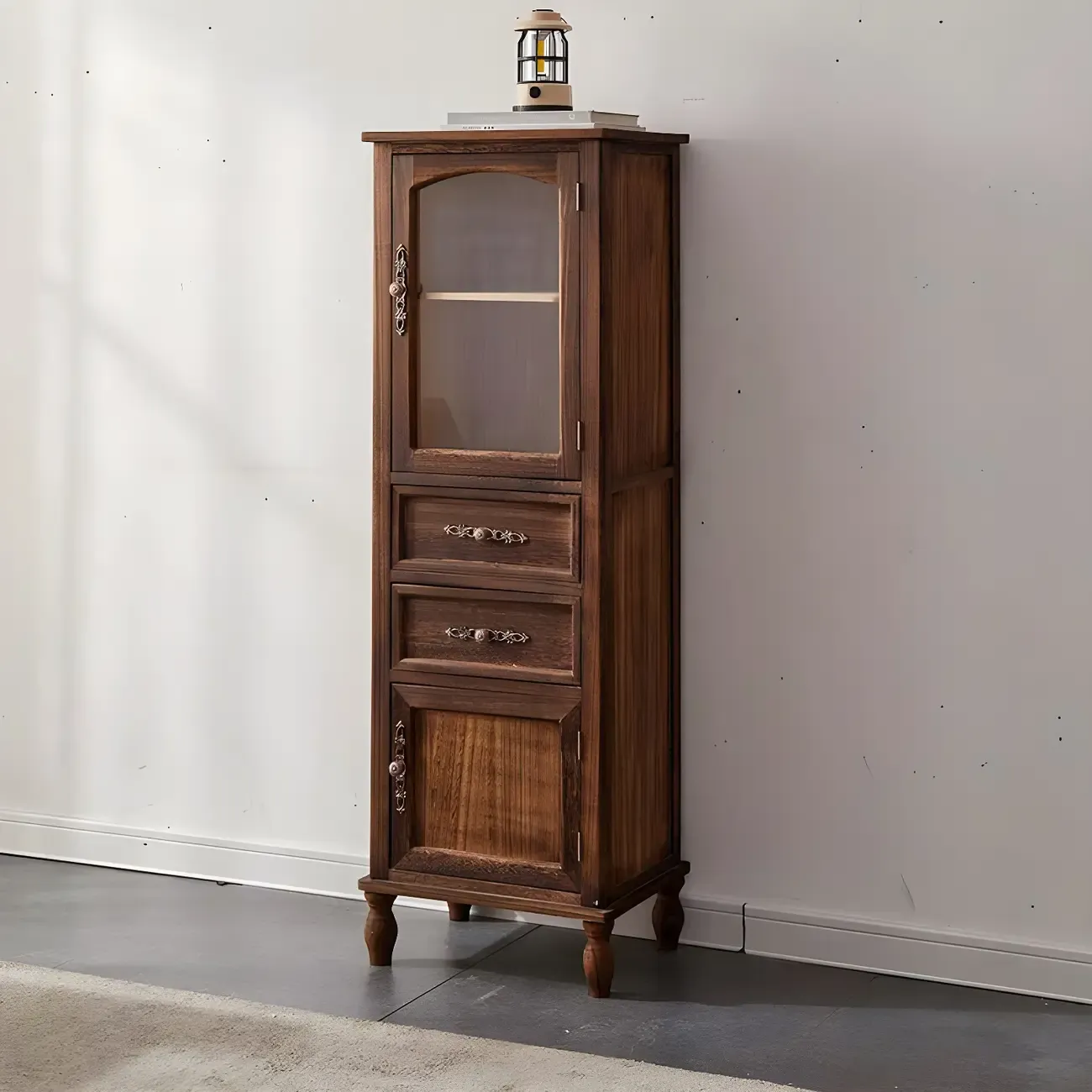 Wooden Antique Narrow Display Cabinet for Home Decor Image - 35