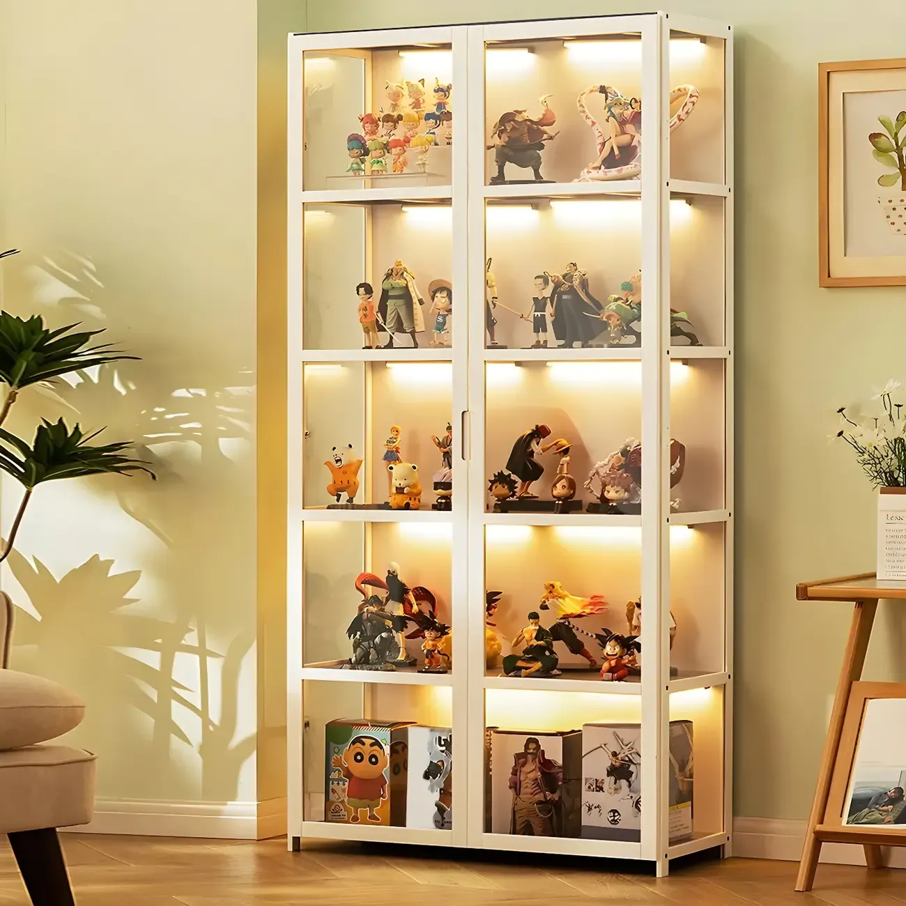 Modern White Bamboo Glass Display Cabinet for Figurines Image - 1