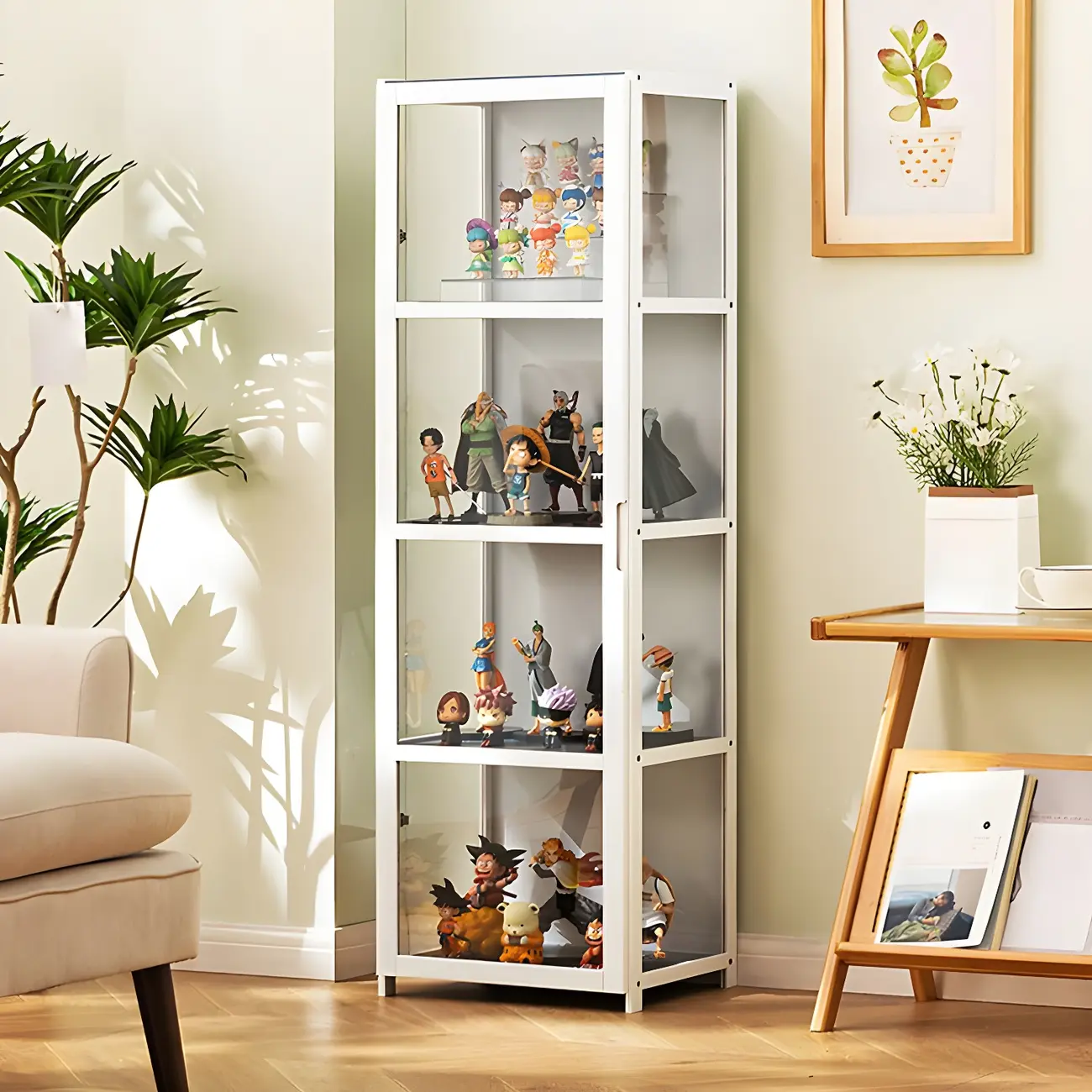 Modern White Bamboo Glass Display Cabinet for Figurines Image - 2 | homeyfad