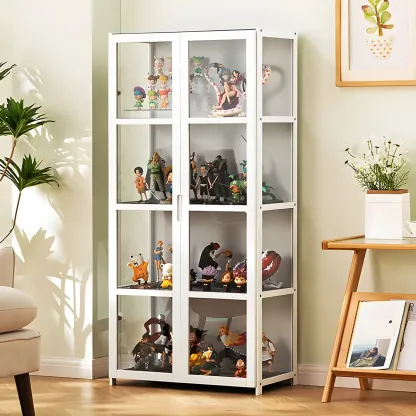 Modern White Bamboo Glass Display Cabinet for Figurines Image - 3