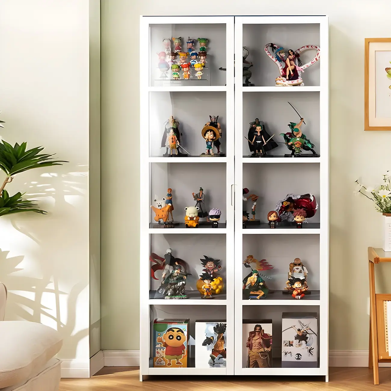 Modern White Bamboo Glass Display Cabinet for Figurines Image - 4 | homeyfad