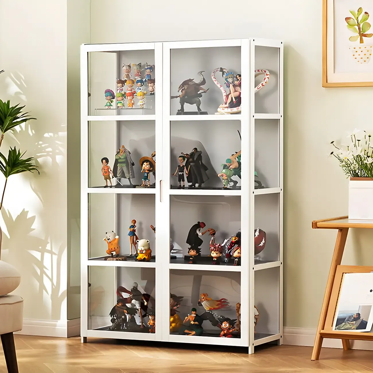 Modern White Bamboo Glass Display Cabinet for Figurines Image - 5