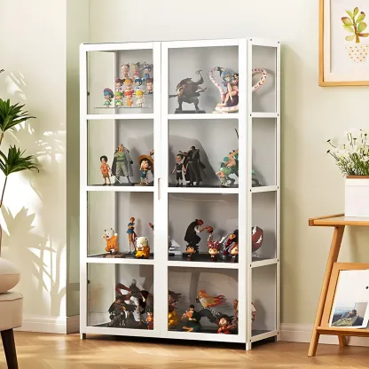 Modern White Bamboo Glass Display Cabinet for Figurines Image - 5