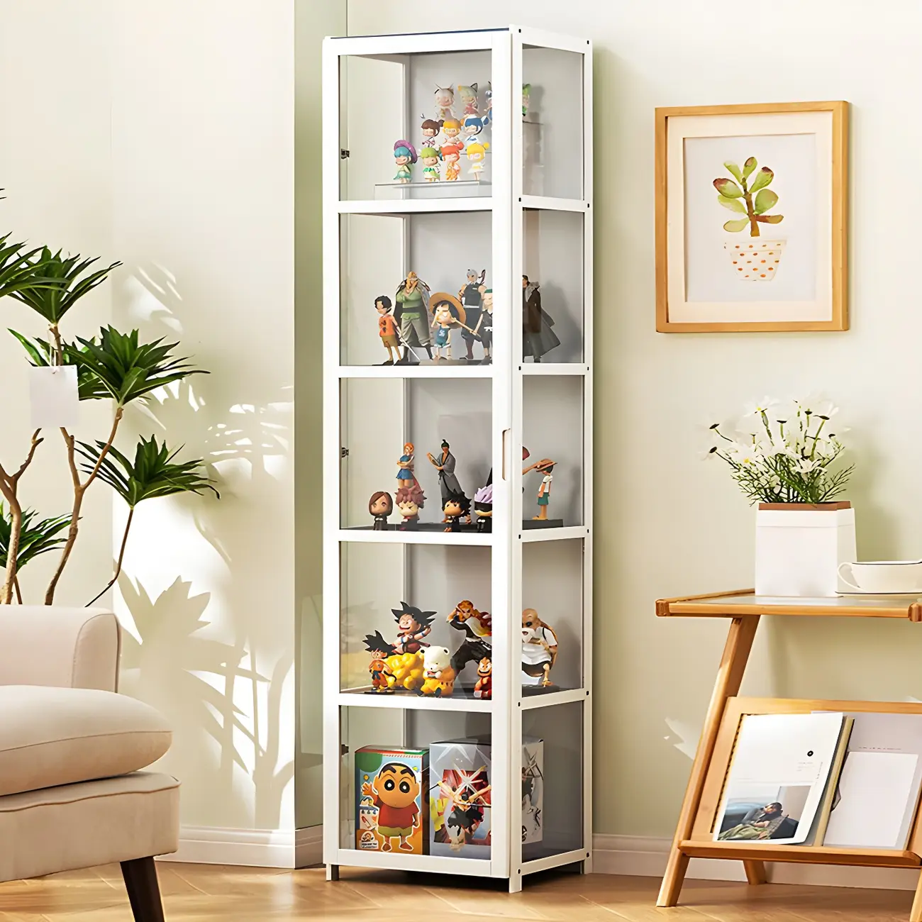 Modern White Bamboo Glass Display Cabinet for Figurines Image - 7 | homeyfad