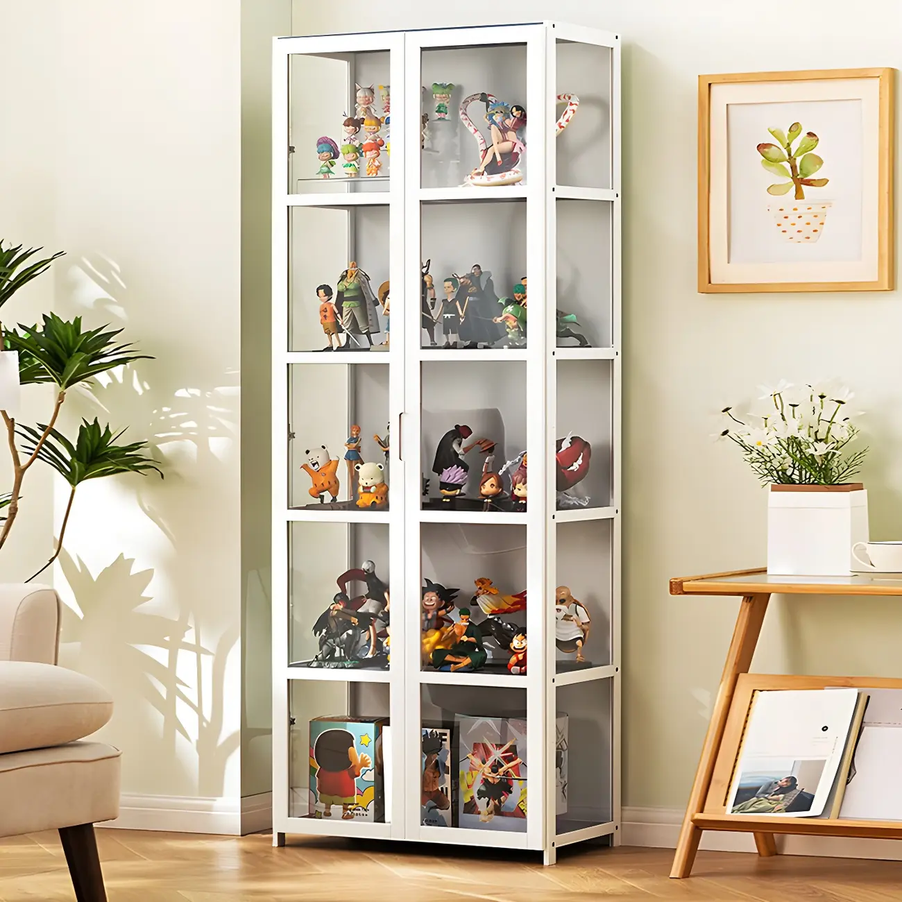 Modern White Bamboo Glass Display Cabinet for Figurines Image - 9 | homeyfad