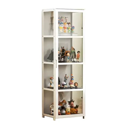 Modern White Bamboo Glass Display Cabinet for Figurines Image - 10