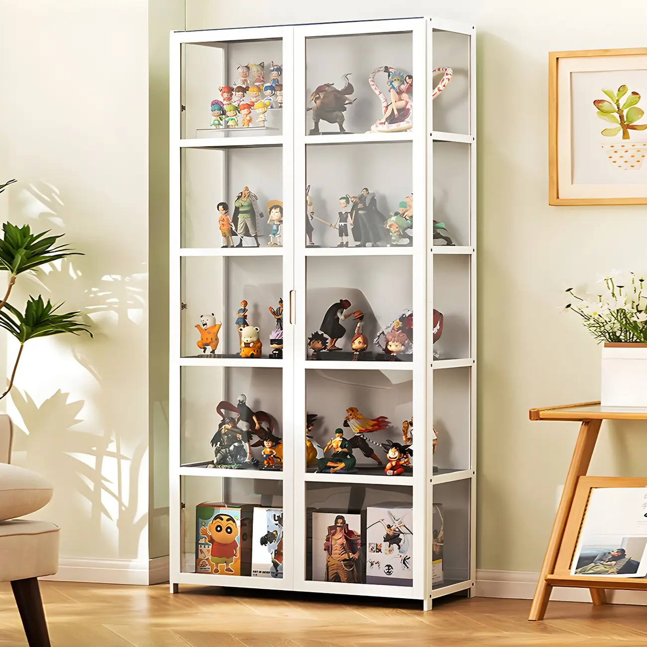 Modern White Bamboo Glass Display Cabinet for Figurines Image - 11 | homeyfad