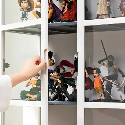 Modern White Bamboo Glass Display Cabinet for Figurines Image - 14