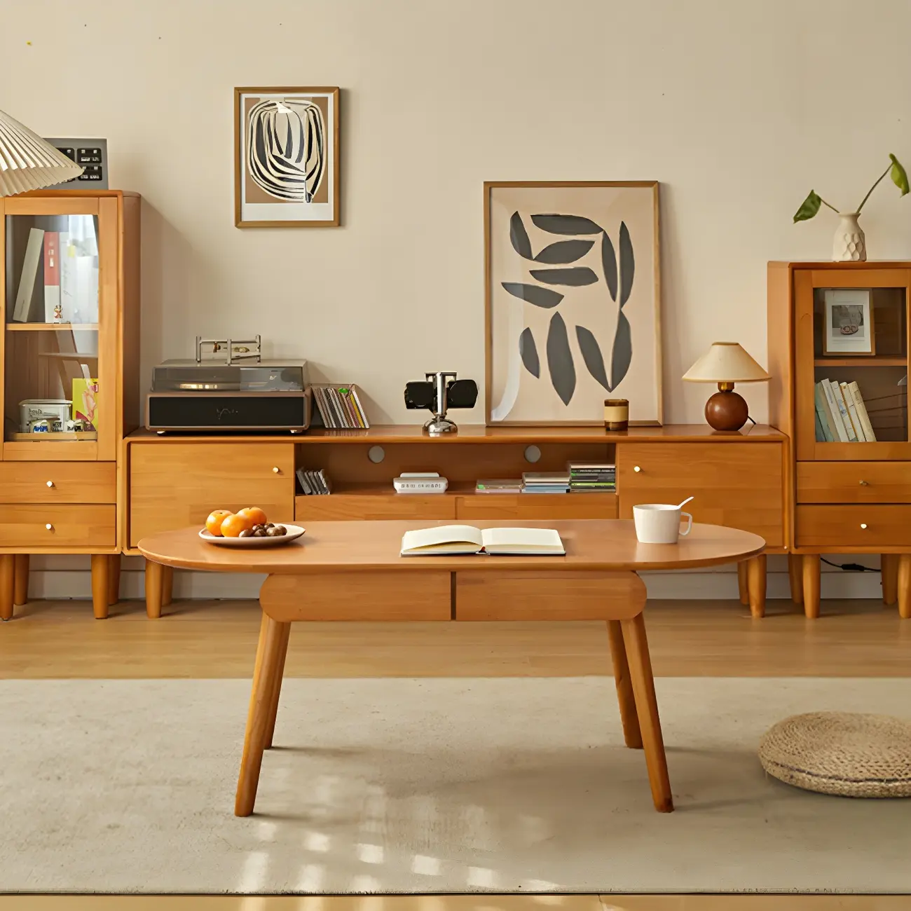 Scandinavian Brown Wooden TV Stand with Drawers Image - 5 | homeyfad