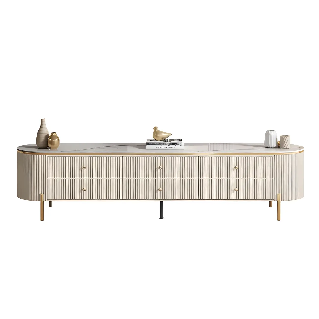 Modern Stone TV Stand with 6-Drawers & Legs for Living Room Image - 5 | homeyfad