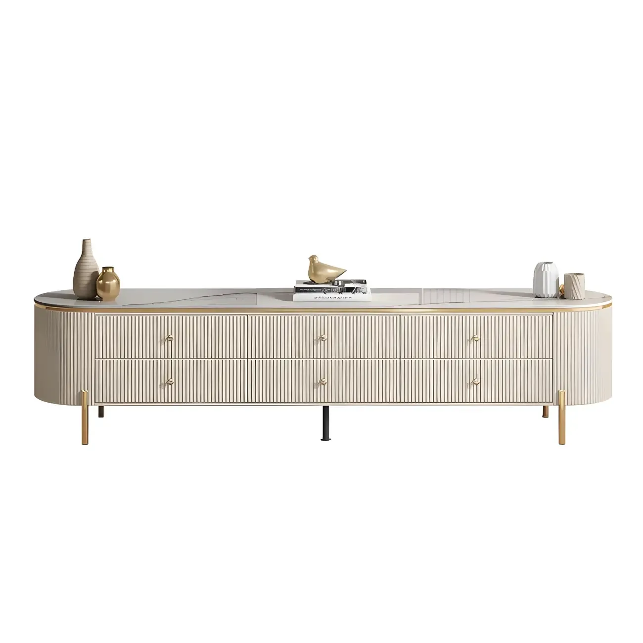 Modern Stone TV Stand with 6-Drawers & Legs for Living Room Image - 5