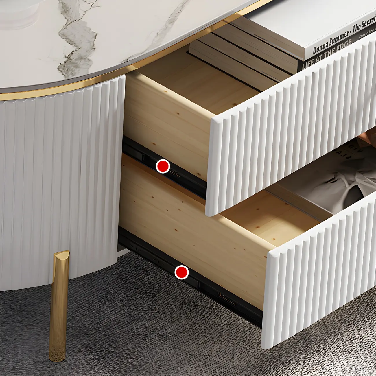 Modern Stone TV Stand with 6-Drawers & Legs for Living Room Image - 6 | homeyfad