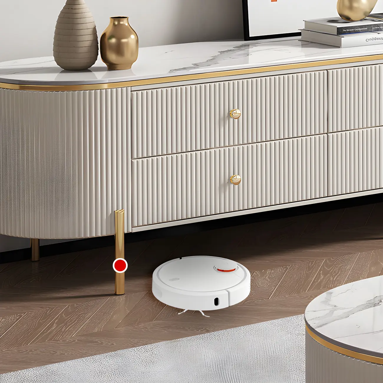 Modern Stone TV Stand with 6-Drawers & Legs for Living Room Image - 7 | homeyfad