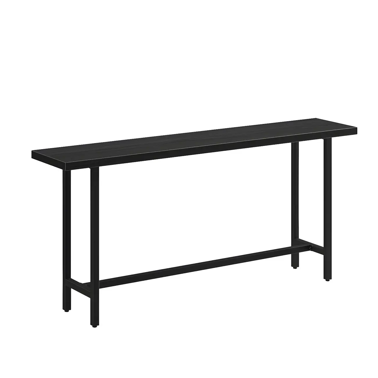Industrial Black Wood Top Metal Trestle Base Bar Table Image - 2 | homeyfad